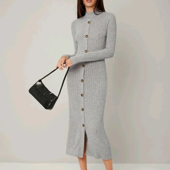 Mock neck ribbed knit bodycon dress - Picture 5 of 5